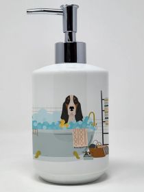 Black Tricolor Basset Hound Ceramic Soap Dispenser Hand Soap Dispenser Pump Bottles for Bathroom Kitchen, Empty Refillable Liquid Soap Container