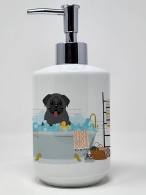 Black Pug in Bathtub Ceramic Soap Dispenser Hand Soap Dispenser Pump Bottles for Bathroom Kitchen, Empty Refillable Liquid Soap Container