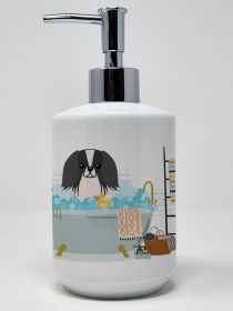 Black White Pekingese in Bathtub Ceramic Soap Dispenser Hand Soap Dispenser Pump Bottles for Bathroom Kitchen, Empty Refillable Liquid Soap Container
