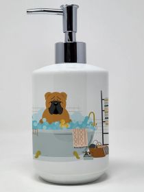 Red English Bulldog in Bathtub Ceramic Soap Dispenser Hand Soap Dispenser Pump Bottles for Bathroom Kitchen, Empty Refillable Liquid Soap Container