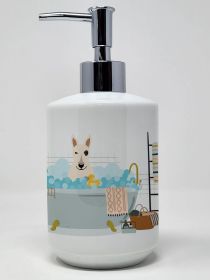 NEW White Bull Terrier in Bathtub Ceramic Soap Dispenser Hand Soap Dispenser Pump Bottles for Bathroom Kitchen, Empty Refillable Liquid Soap Container
