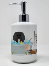 Black Pekingese in Bathtub Ceramic Soap Dispenser Hand Soap Dispenser Pump Bottles for Bathroom Kitchen, Empty Refillable Liquid Soap Container
