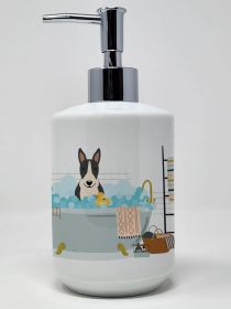 NEW Black White Bull Terrier in Bathtub Ceramic Soap Dispenser Hand Soap Dispenser Pump Bottles for Bathroom Kitchen