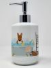 NEW Red Bull Terrier in Bathtub Ceramic Soap Dispenser Hand Soap Dispenser Pump Bottles for Bathroom Kitchen, Empty Refillable Liquid Soap Container