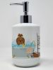 Silver Chocolate Shih Tzu in Bathtub Ceramic Soap Dispenser Hand Soap Dispenser Pump Bottles for Bathroom Kitchen