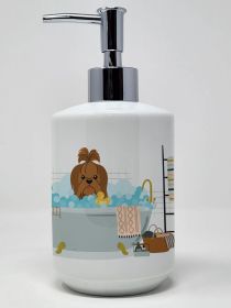 Silver Chocolate Shih Tzu in Bathtub Ceramic Soap Dispenser Hand Soap Dispenser Pump Bottles for Bathroom Kitchen