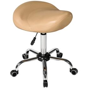 Saddle Stool, Height Adjustable Rolling Salon Chair with PU Leather for Massage, Spa, Clinic, Beauty and Tattoo, Brown (Option: Brown)