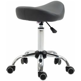 Saddle Stool, Height Adjustable Rolling Salon Chair with PU Leather for Massage, Spa, Clinic, Beauty and Tattoo, Grey (Option: Grey)
