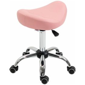 Saddle Stool Chic: Height Adjustable Rolling Salon Chair in Pink PU Leather for Massage, Spa, Clinic, Beauty, and Tattoo (Option: Pink)