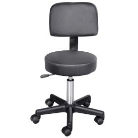 Rolling Stool Comfort: PU Leather Adjustable Swivel Drafting Stool with Back for Salon, Spa, Massage, Black Seating (Option: Black)