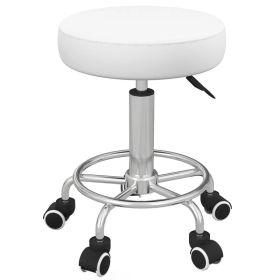 Vinsetto Salon Stool with Adjustable Height, PU Leather Barber Rolling Massage Tattoo Chair for Bar Beauty SPA, White (Option: White)