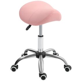 Cosmetic Stool Rotate Height Adjustable Salon Massage Spa Chair Hydraulic Rolling Faux Leather Saddle Stool, Pink (Option: Pink)