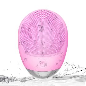 High Frequency Vibration Silicone Facial Cleansing Brush USB Rechargeable Electric Waterproof Silicone Facial Cleanser Thanksgiving Gift Christma (Option: Pink)