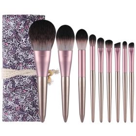 9-piece small pudding makeup brush set, all-in-one face and eye function brush, soft bristles that evenly apply makeup, paired with a printed rol (Option: Purple)