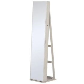 Lockable Jewelry Cabinet Standing Armoire Full Length Mirror LED Lights White Jewelry Organizer (Option: White)