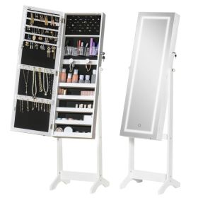 Lockable Jewelry Cabinet: With LED Light, Full-Length Mirror for Bedroom, Dressing Room, White (Option: White)