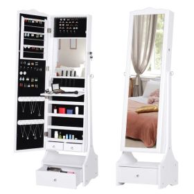 Standing Jewelry Armoire: With LED Lights, Full-Length Mirror, Adjustable Angle, White (Option: White)