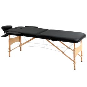 Professional 72" Portable Massage Table Adjustable Height Foldable Facial Spa Bed Black Color Salon (Option: Black)