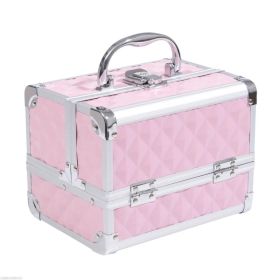 Cosmetic Train Case 3 Tier Diamond Texture Organizer with Mirror Portable Pink 8"x6"x6" (Option: Pink)