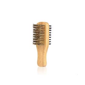 Men's Double Sided Beard Brush Portable Styling Tool With Mane Wood Handle Perfect Travel Companion (Option: S)
