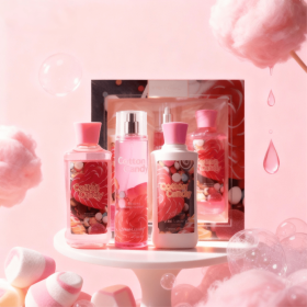3pcs Set-Sakura Fragrance Shower Gel Set, Japanese Cherry Blossom 10 Fl.oz Shower Gel, 10 Fl.oz Body Lotion, 8 Fl. Oz Body Mist, A Three-piece Ba (Option: Cotton Candy)