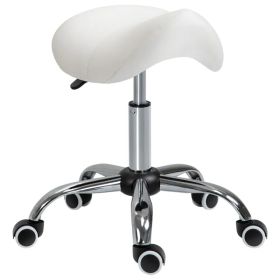 Cream White Rolling Salon Stool: Adjustable Hydraulic Swivel Saddle Chair, PU Leather Spa Beauty Seat (Option: Cream White)