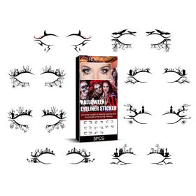 Halloween Eyeliner Stickers, 8 Pairs PET Eye Liner Temporary Tattoo Stickers, Reusable Eye Makeup Decals For Halloween Party Cosplay (Option: 1box)