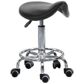 Saddle Stool PU Leather Adjustable Rolling Salon Chair Black for Massage Spa Clinic Beauty Tattoo (Option: Black)