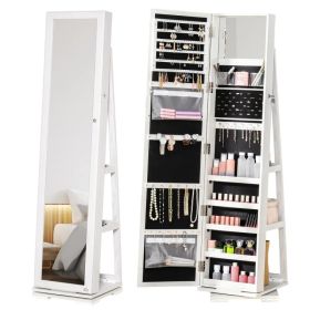 360 Swivel Jewelry Cabinet with Full Length Mirror Lockable Organizer White (Option: White)