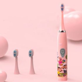 Children Sonic Electric Toothbrush IPX6 Waterproof Colorful Cartoon For Kid Use Soft Bristle Replaceable With 6 Tooth Brush Heads (Option: Pink)
