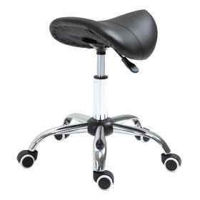 Adjustable Elegance: Hydraulic Salon Stool, Rolling Swivel Saddle Chair, PU Leather Beauty Seat for Spa, Black Finish (Option: Black)